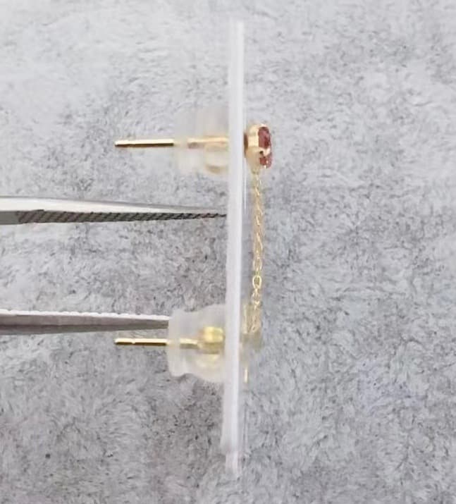 すー[新品]K18YGイエローゴールド片方クロスピアス天然ピンクトルマリン