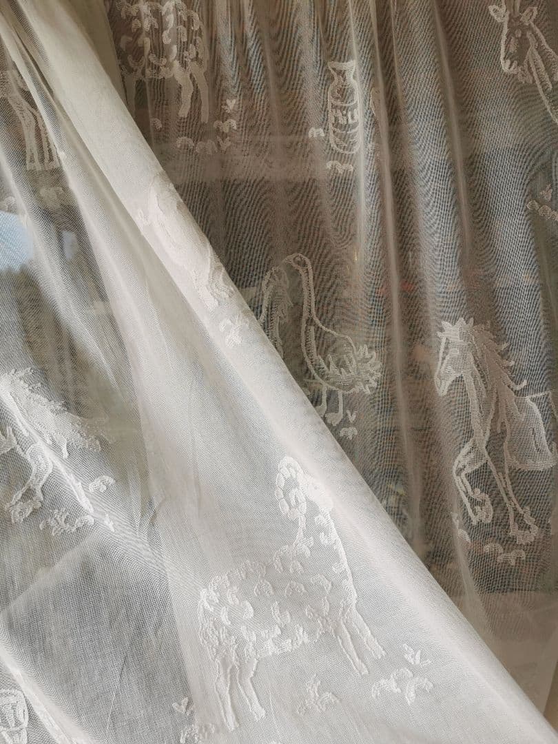 17日特別価格✾アンティーク牧場マドラスレース 酪農 羊馬山羊豚鶏カーテンパネル