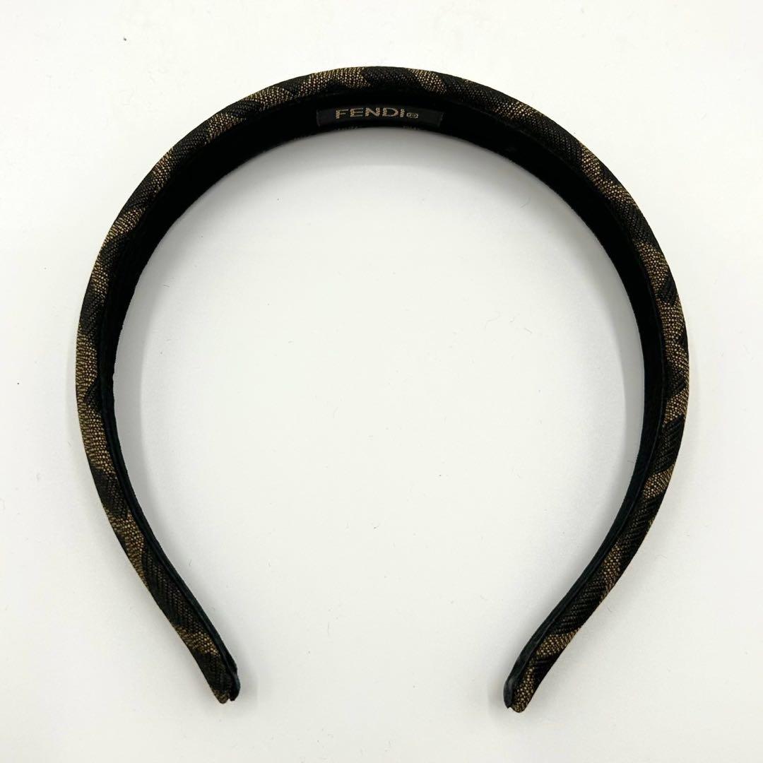 【極美品】フェンディ カチューシャ ズッカ柄 FFロゴ ブラウン 黒 キャンバス