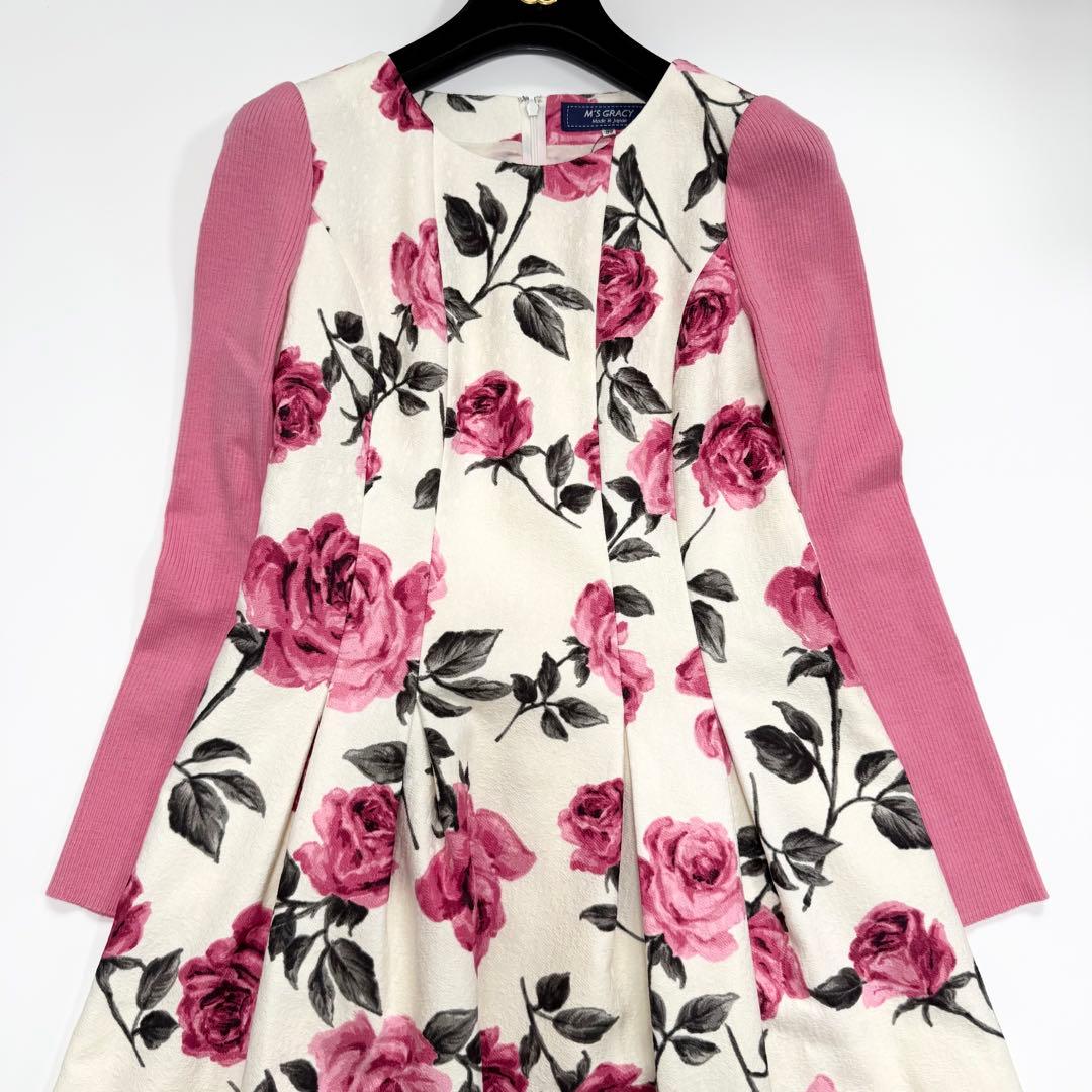 【極美品✨】エムズグレイシー　ワンピース　36 長袖　花柄　2021年　異素材