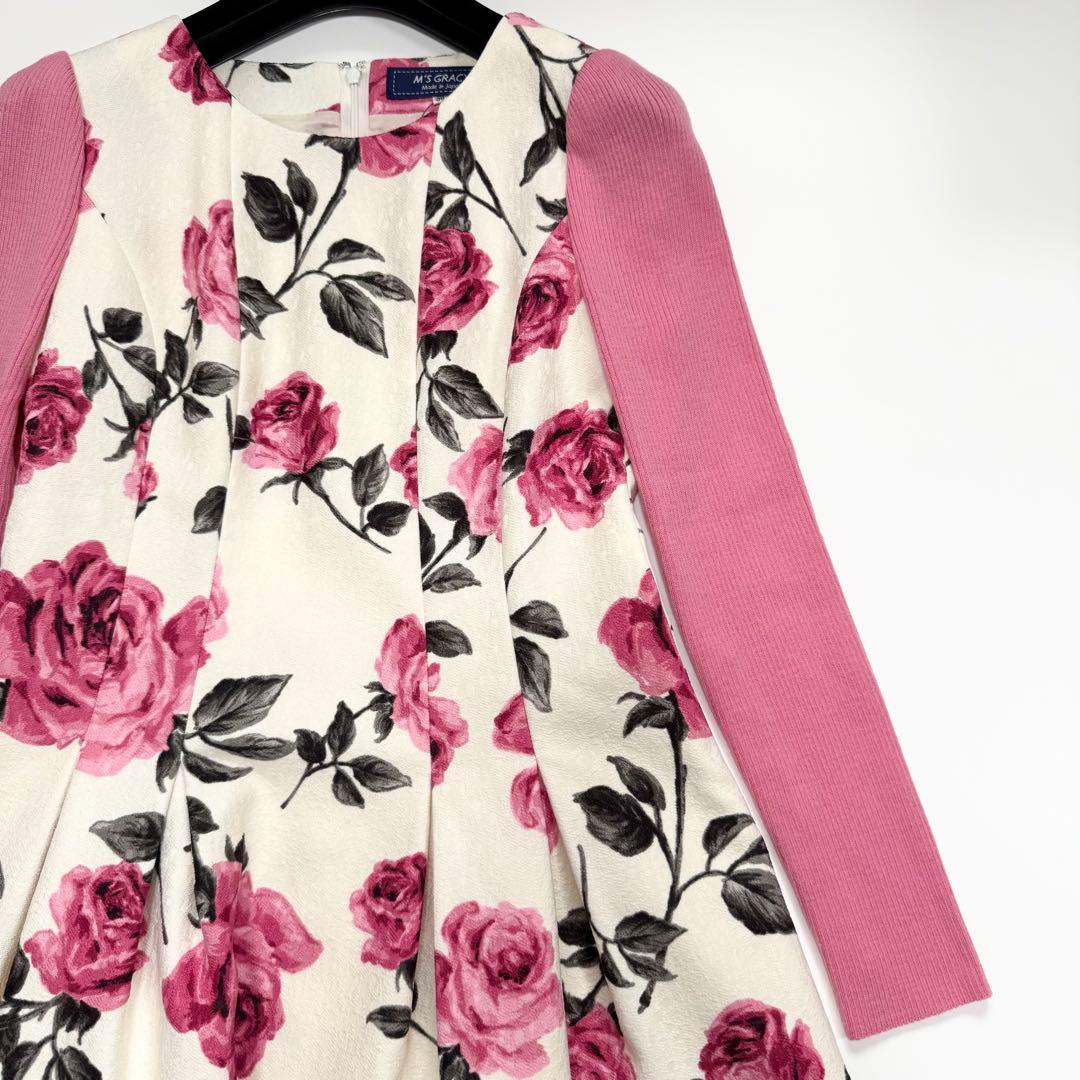 【極美品✨】エムズグレイシー　ワンピース　36 長袖　花柄　2021年　異素材