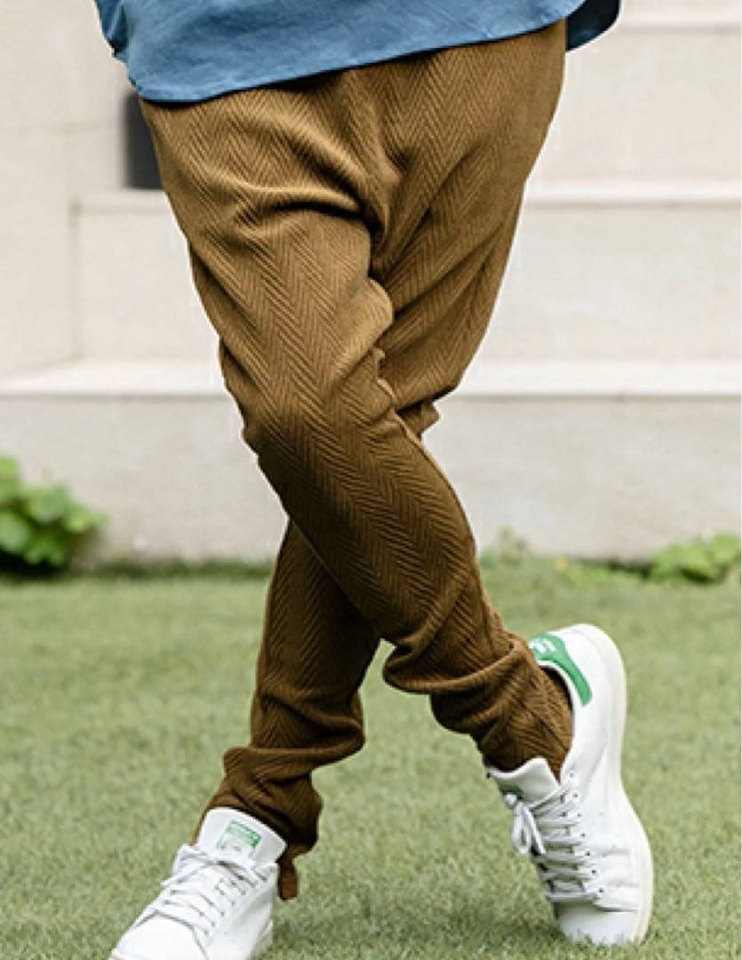 新品未使用　CAMBIO カンビオ【L】ヘリンボーン柄　サルエルパンツ　オリーブ