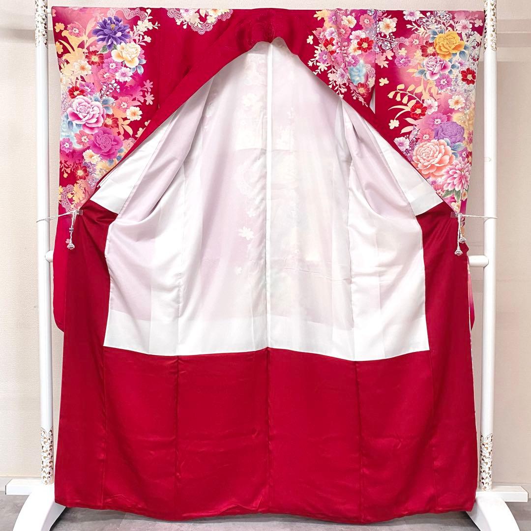 ⭐︎K0821 美品 正絹 レンタル店放出品 ガード加工 花柄 蝶 赤 9号