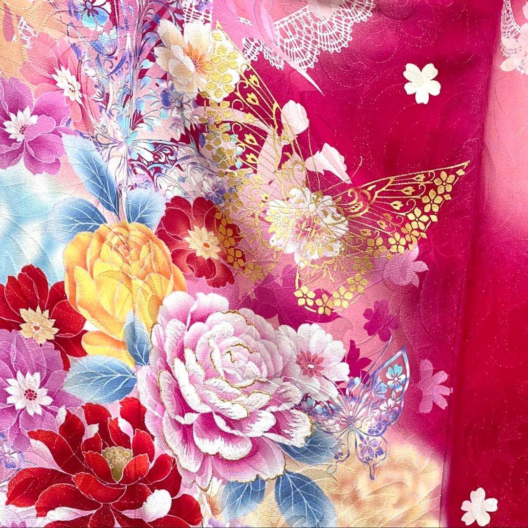 ⭐︎K0821 美品 正絹 レンタル店放出品 ガード加工 花柄 蝶 赤 9号