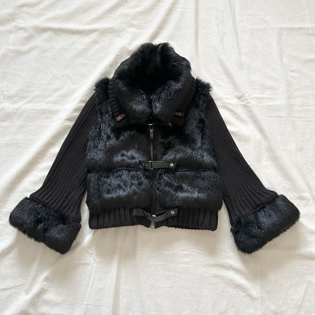 ニットジャケット ファー ショート y2k y2k 平成ギャル 短丈 グランジ