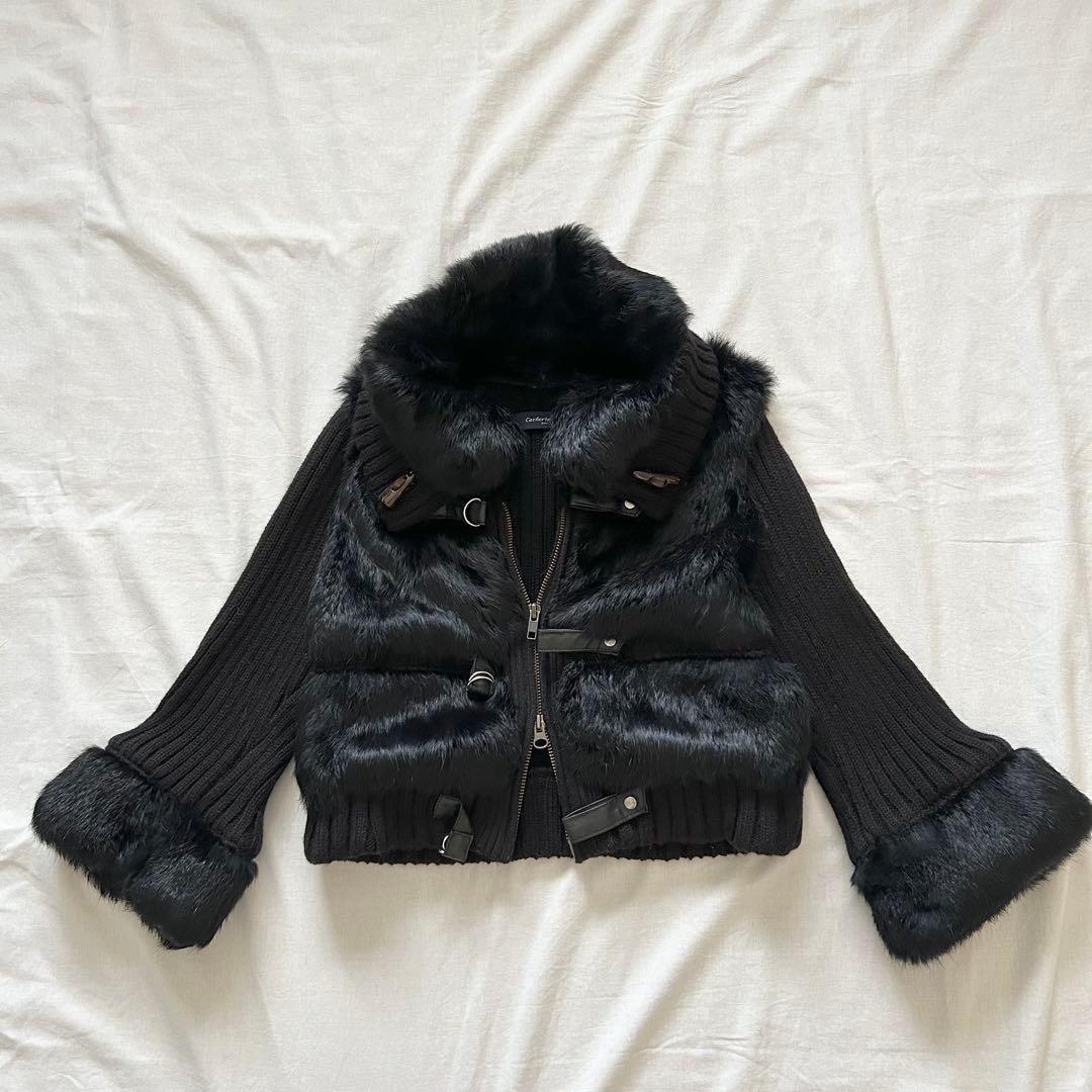 ニットジャケット ファー ショート y2k y2k 平成ギャル 短丈 グランジ