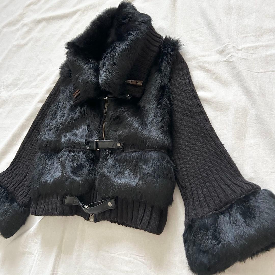 ニットジャケット ファー ショート y2k y2k 平成ギャル 短丈 グランジ