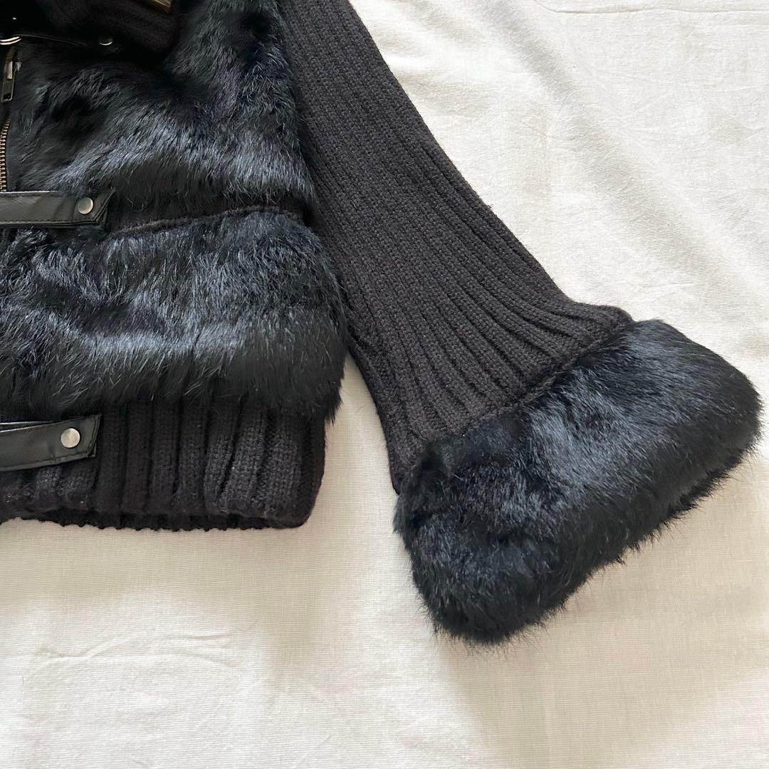 ニットジャケット ファー ショート y2k y2k 平成ギャル 短丈 グランジ