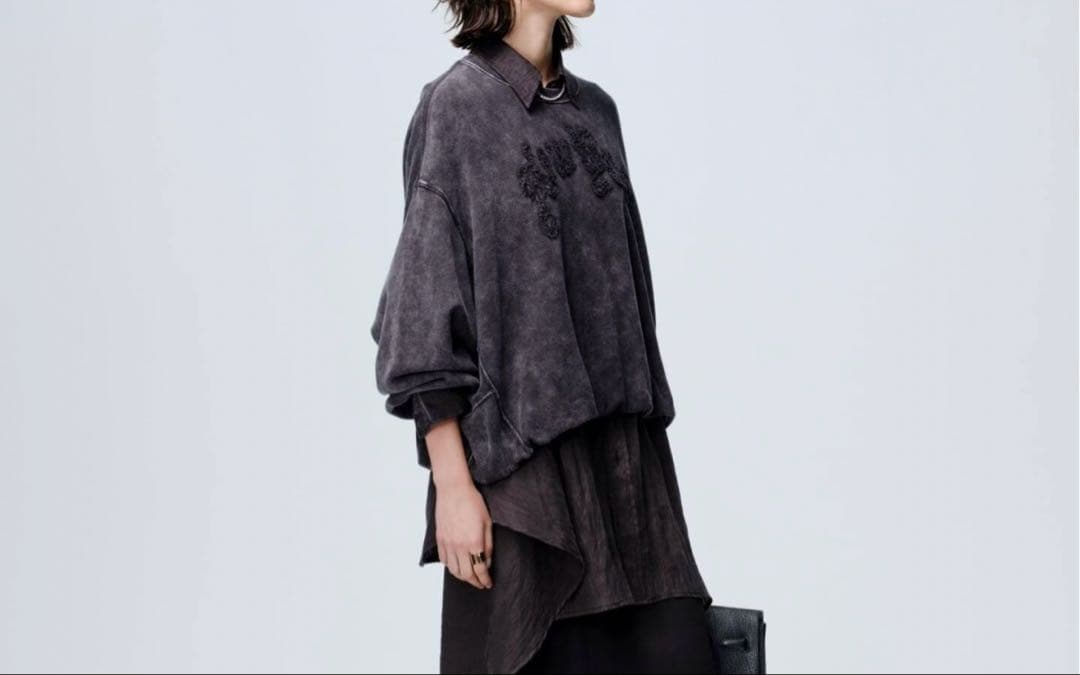 R13ユーズド加工スウェットNew Yorkバルーンクルーネック黒系M