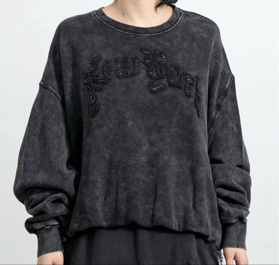 R13ユーズド加工スウェットNew Yorkバルーンクルーネック黒系M