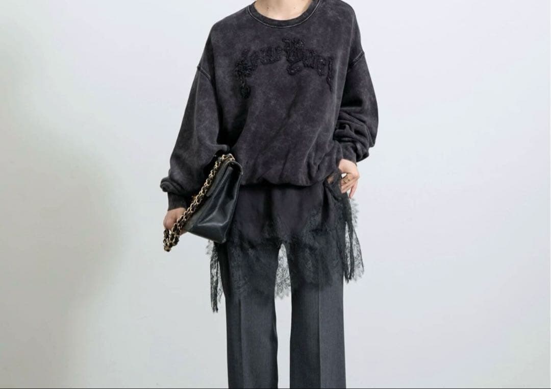 R13ユーズド加工スウェットNew Yorkバルーンクルーネック黒系M