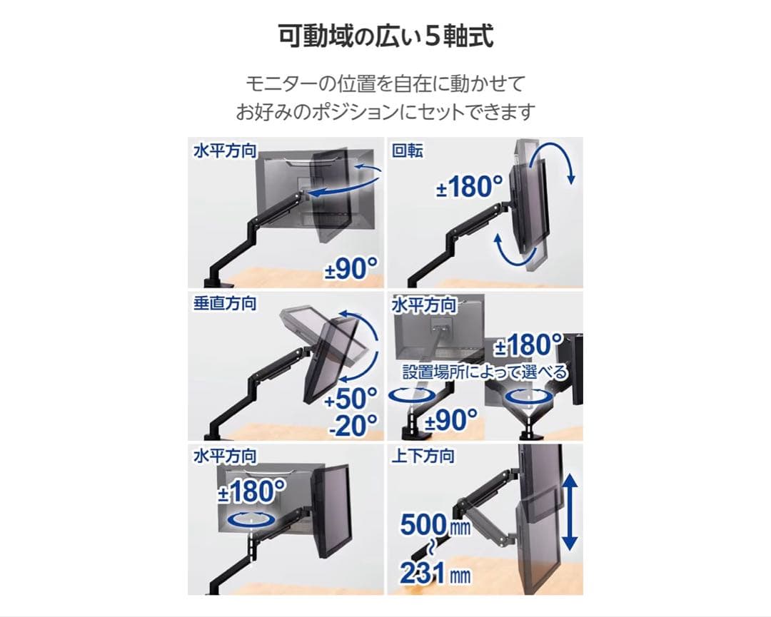 モニターアーム 5軸式 17〜49インチ対応