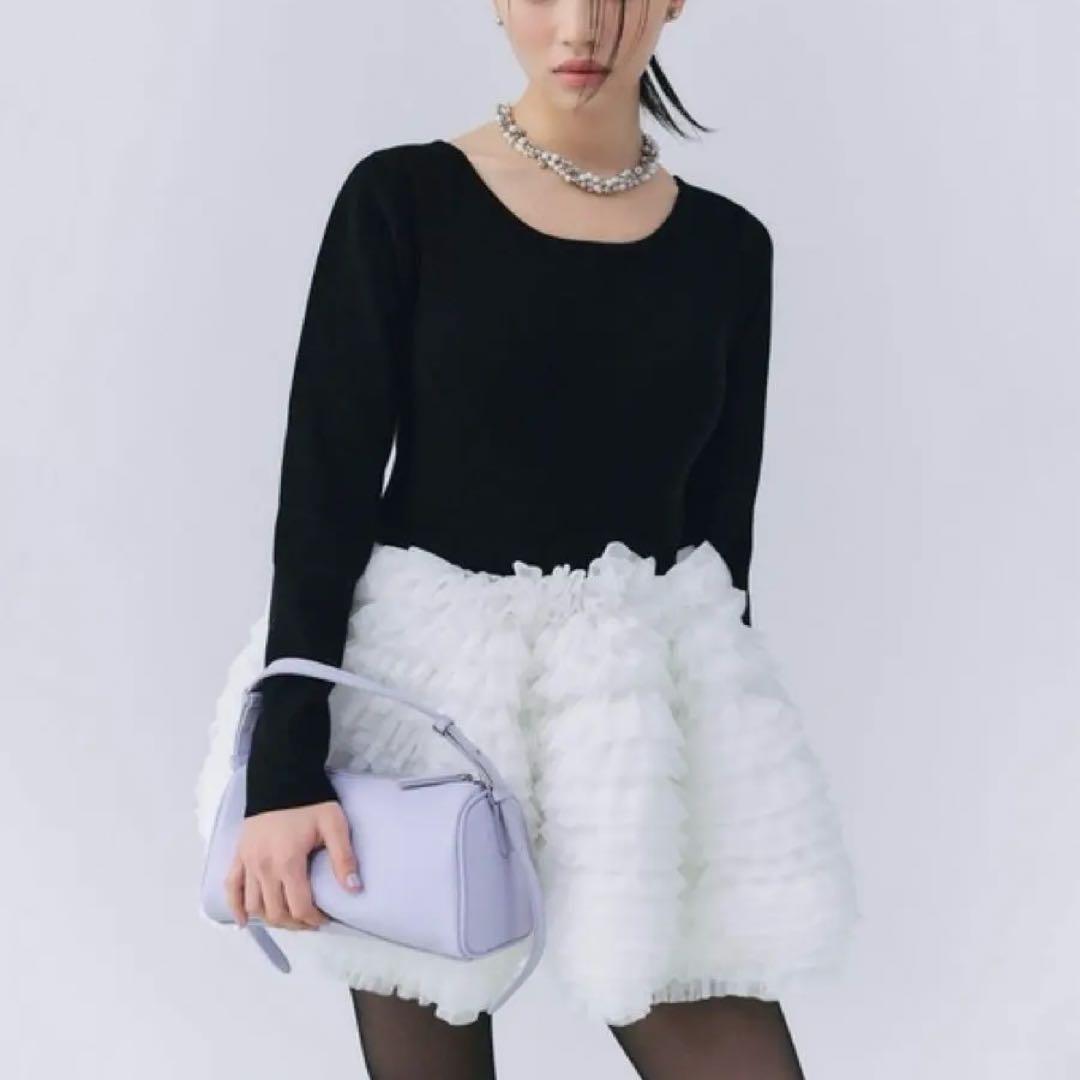 【美品】eimy istoire ボリュームチュールフリルニットワンピース