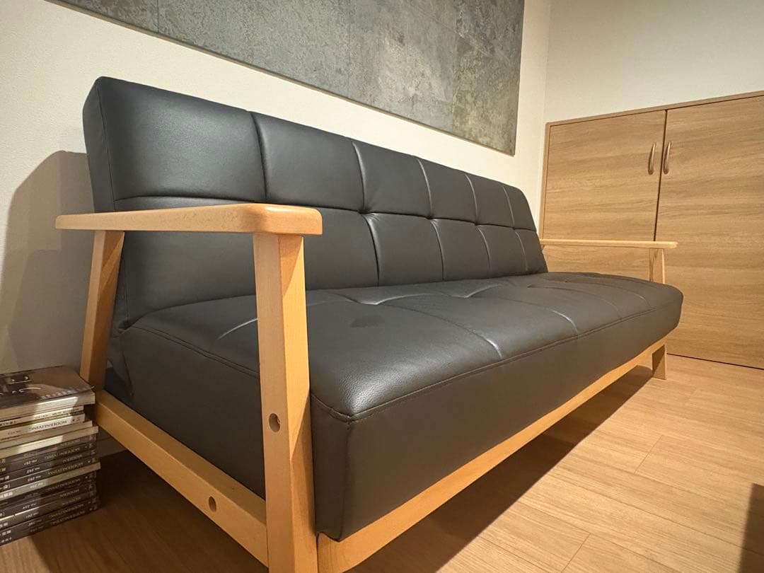 リクライニング ソファーベッド／2WAY／合皮／ブラック　取りに来れる方のみ