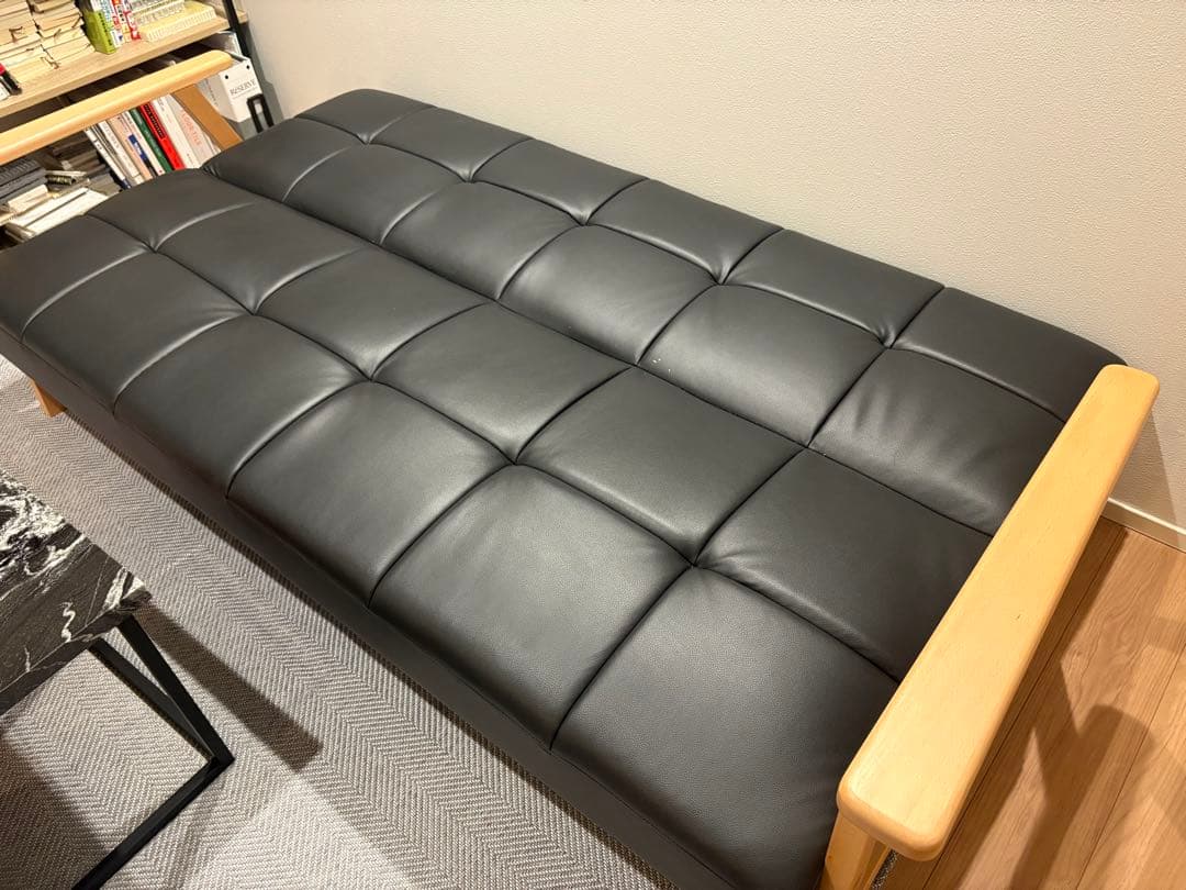 リクライニング ソファーベッド／2WAY／合皮／ブラック　取りに来れる方のみ