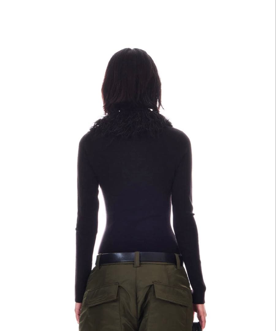 BEEDEN FUR COLLAR KNITTED BODY SUIT ブラック
