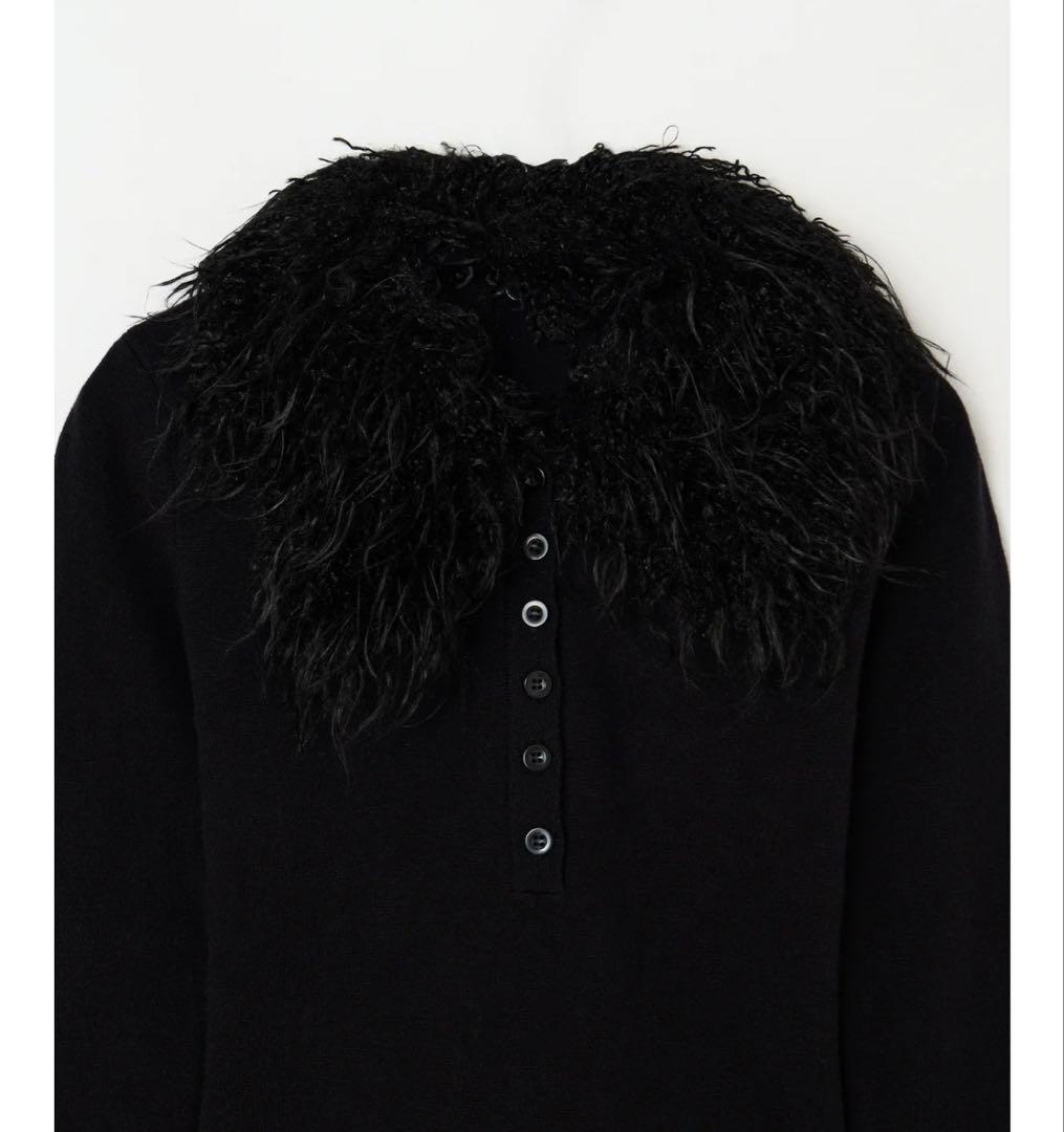 BEEDEN FUR COLLAR KNITTED BODY SUIT ブラック