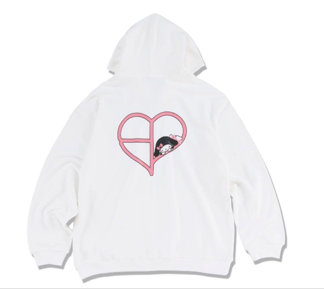 即時発送black pink マイメロディ M ハート型プリント パーカー