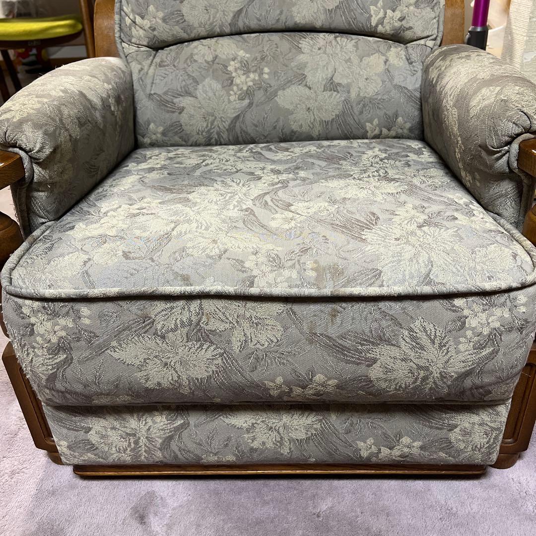 ののの 　【昭和レトロ】花柄布製 1人掛けソファ【アンティーク家具】