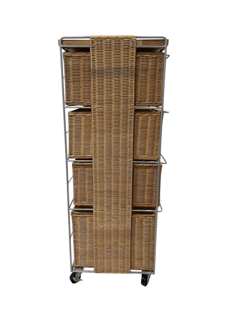 定価3万円ベルメゾン4段収納ラタンランドリーチェスト キャスター付きベージュ