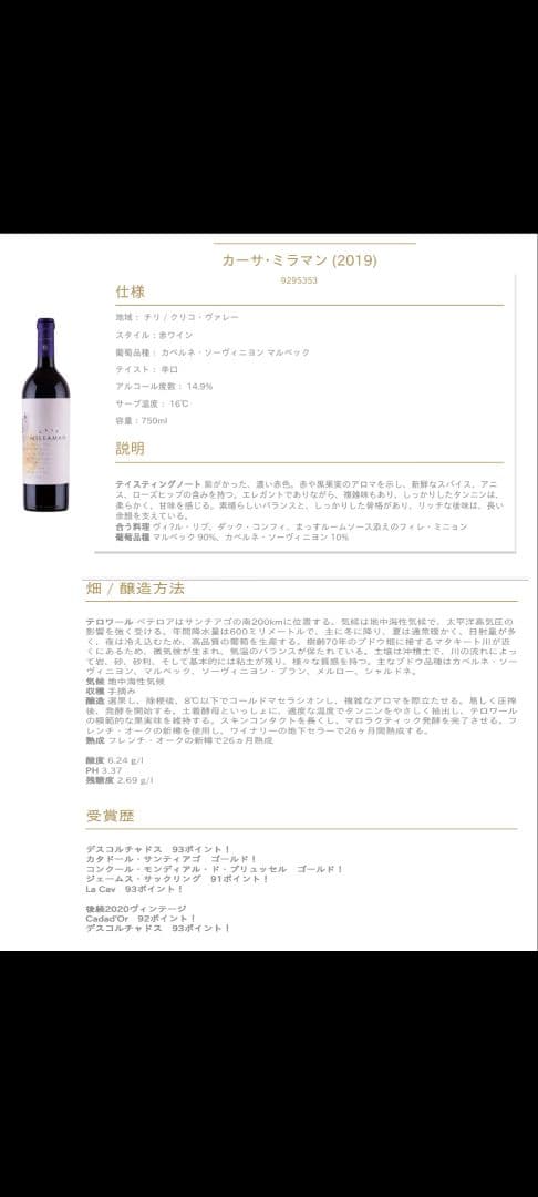 【新品未抜栓】カーサ・ミラマン　赤ワイン CASA MILLAMAN 2019