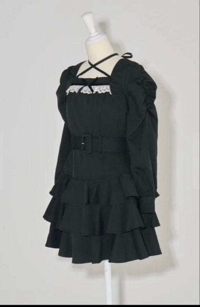 piumピウム ティアードフリル長袖ミニワンピース