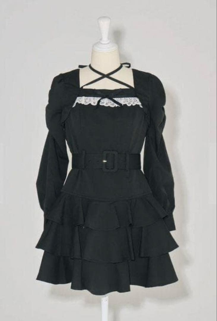 piumピウム ティアードフリル長袖ミニワンピース