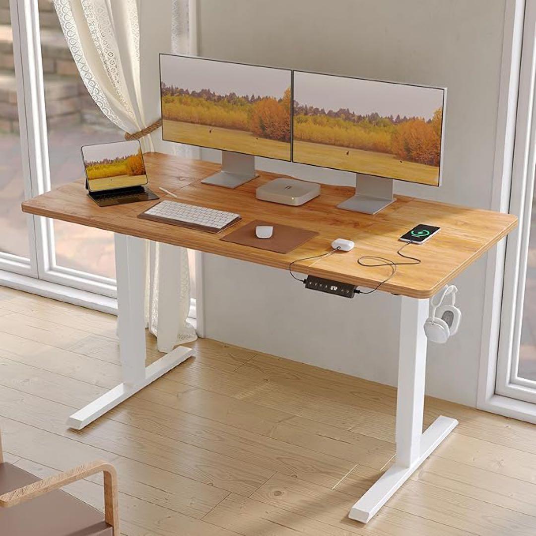 電動 昇降デスク USB付幅140奥行70高メモリー機能静音昇降範囲72-118