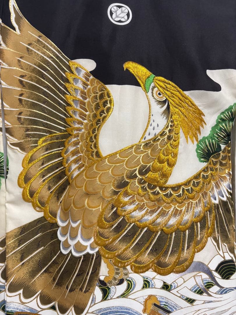 【美品 未使用】お宮参り 着物 男の子 鷹 金刺繍 初着 産着 祝い着 七五三