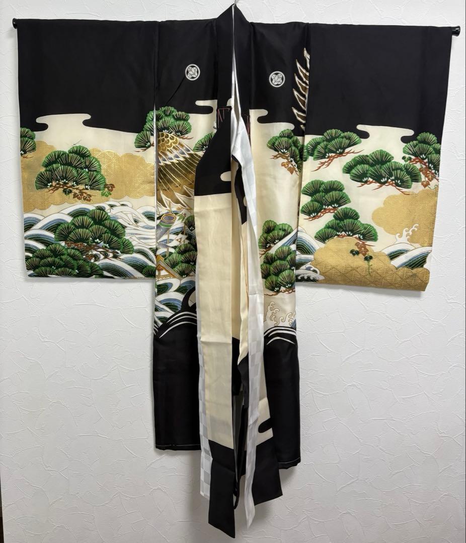 【美品 未使用】お宮参り 着物 男の子 鷹 金刺繍 初着 産着 祝い着 七五三