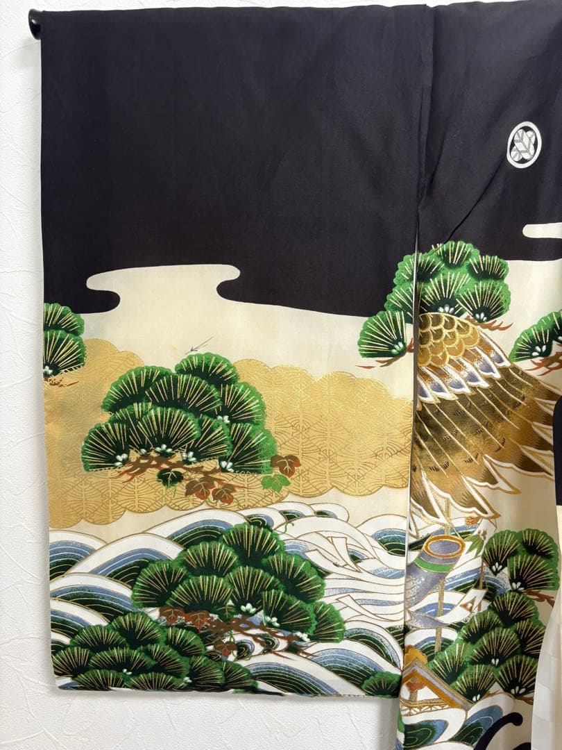 【美品 未使用】お宮参り 着物 男の子 鷹 金刺繍 初着 産着 祝い着 七五三