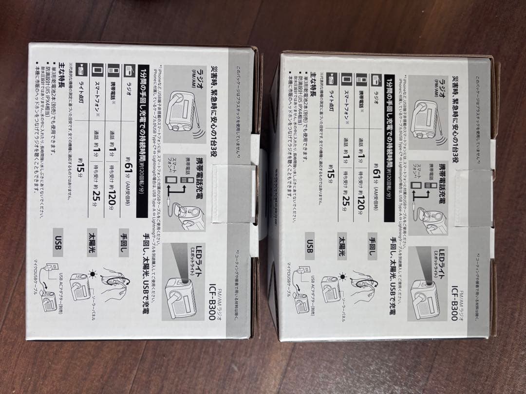 防災ラジオ ICF-B300:手回しラジオFM/AM LEDライト （2個）