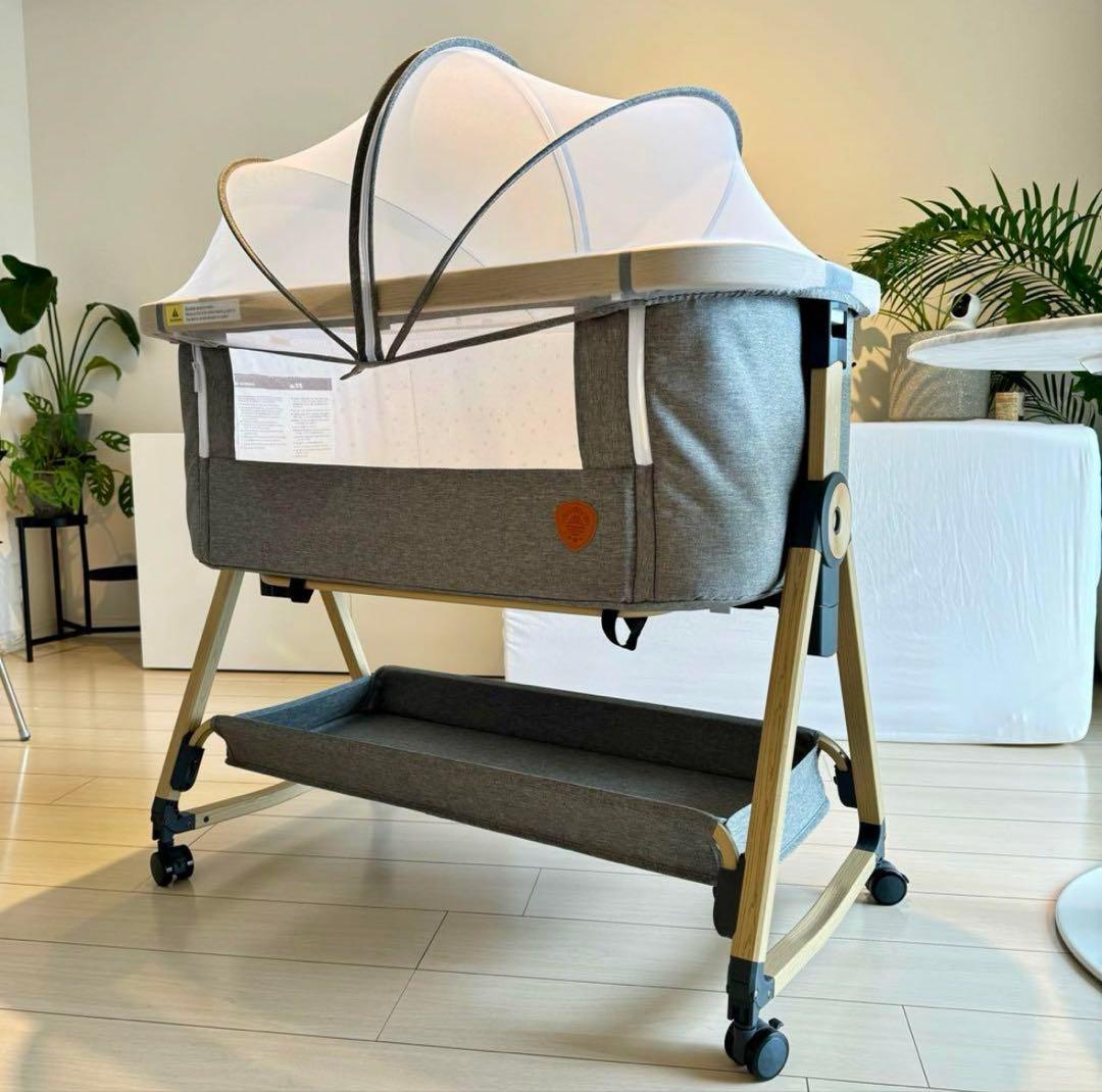 【2024年改良モデル】Hzdmj ベビーベッド 折畳キャスター付き 蚊帳付き