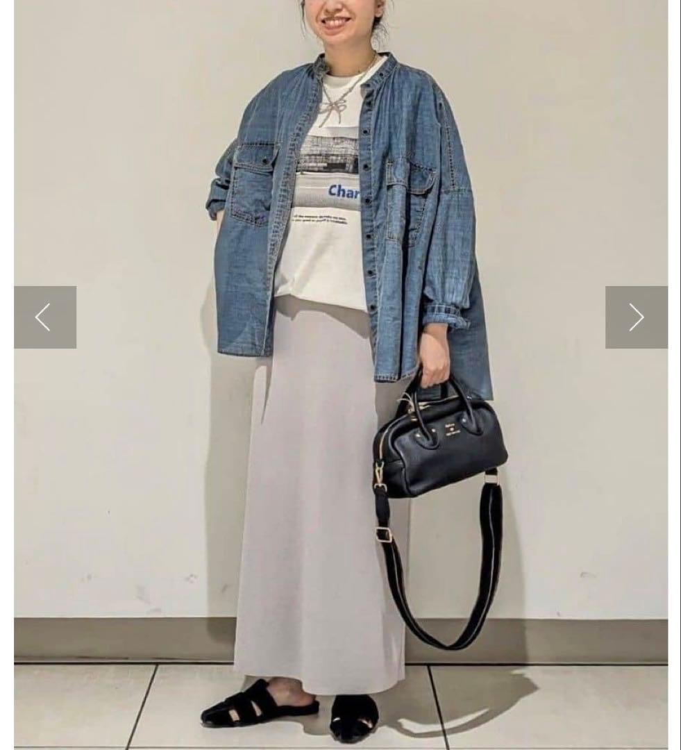 【タグ付美品】pual ce cin ヴィンテージライクデニムバンドカラーシャツ