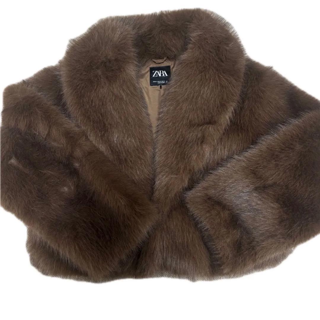 ZARA ブラウン フェイクファーショートコート XS