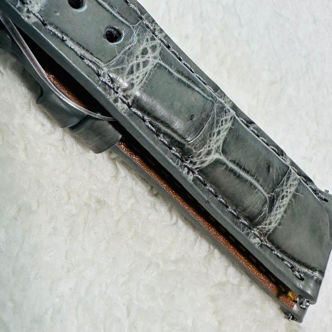 3021#20mm-18mmダークアッシュ★本物クロコダイルベルト★スイス製