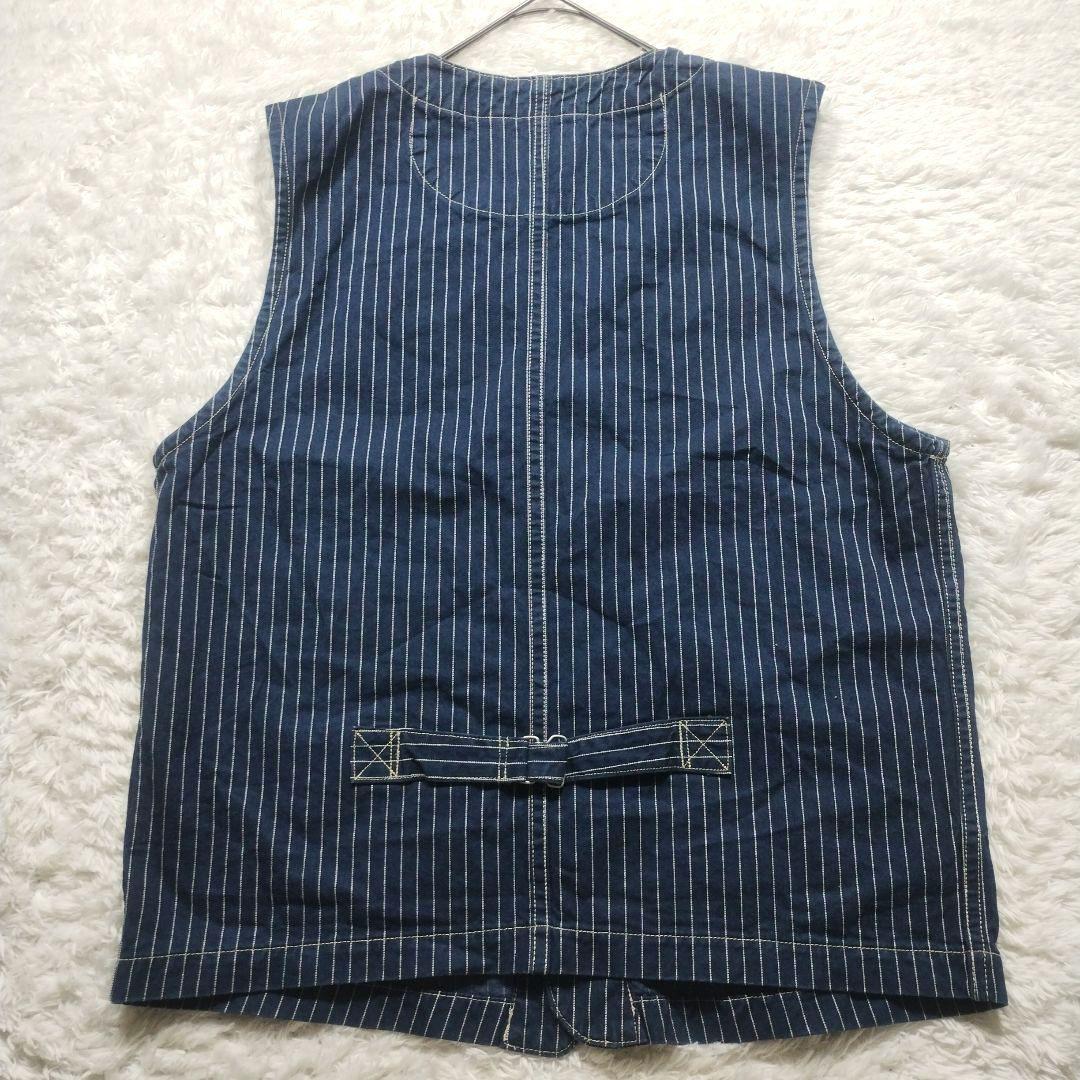 希少☆美品☆Schott　デニムベスト　ヒッコリー　ストライプ　XL　青　ブルー