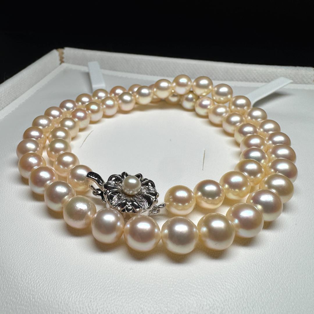 鑑別書付き テリ強✨ あこや真珠 パール ネックレス 約7.5-8.0mm SV