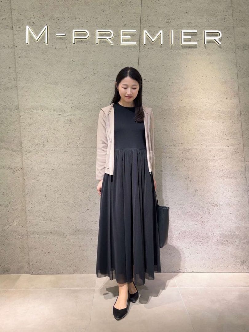 M-PREMIER ニットチュールドッキングワンピース