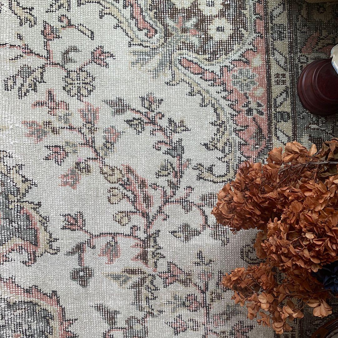 トルコヴィンテージラグ　超大判　272×158 ペールピンク　モスグレーグリーン