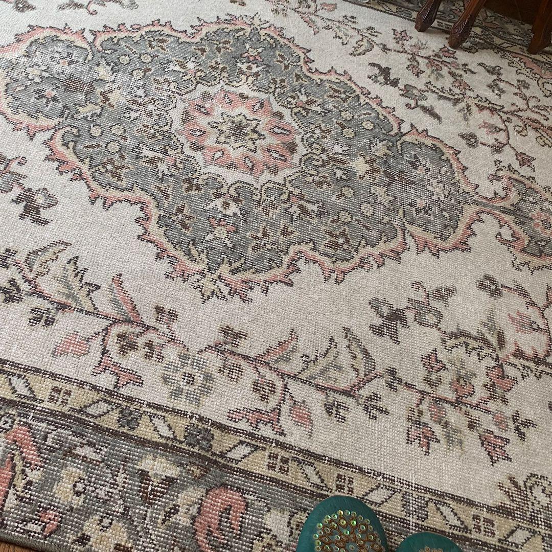 トルコヴィンテージラグ　超大判　272×158 ペールピンク　モスグレーグリーン