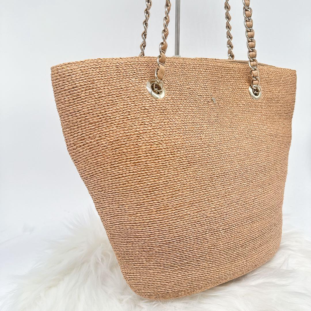 美品✨ ヘレンカミンスキー ラフィア　かごバッグ　チェーンショルダー レザー