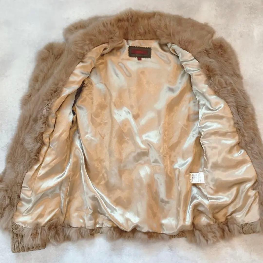 KENZO ニットファー異素材ミックスコート　ブラウン　Lサイズ