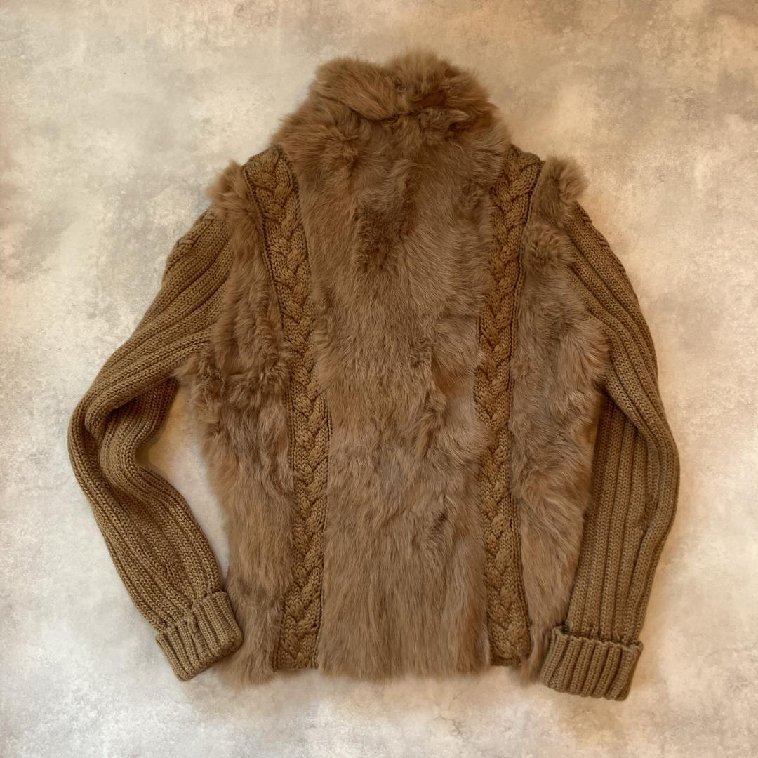 KENZO ニットファー異素材ミックスコート　ブラウン　Lサイズ