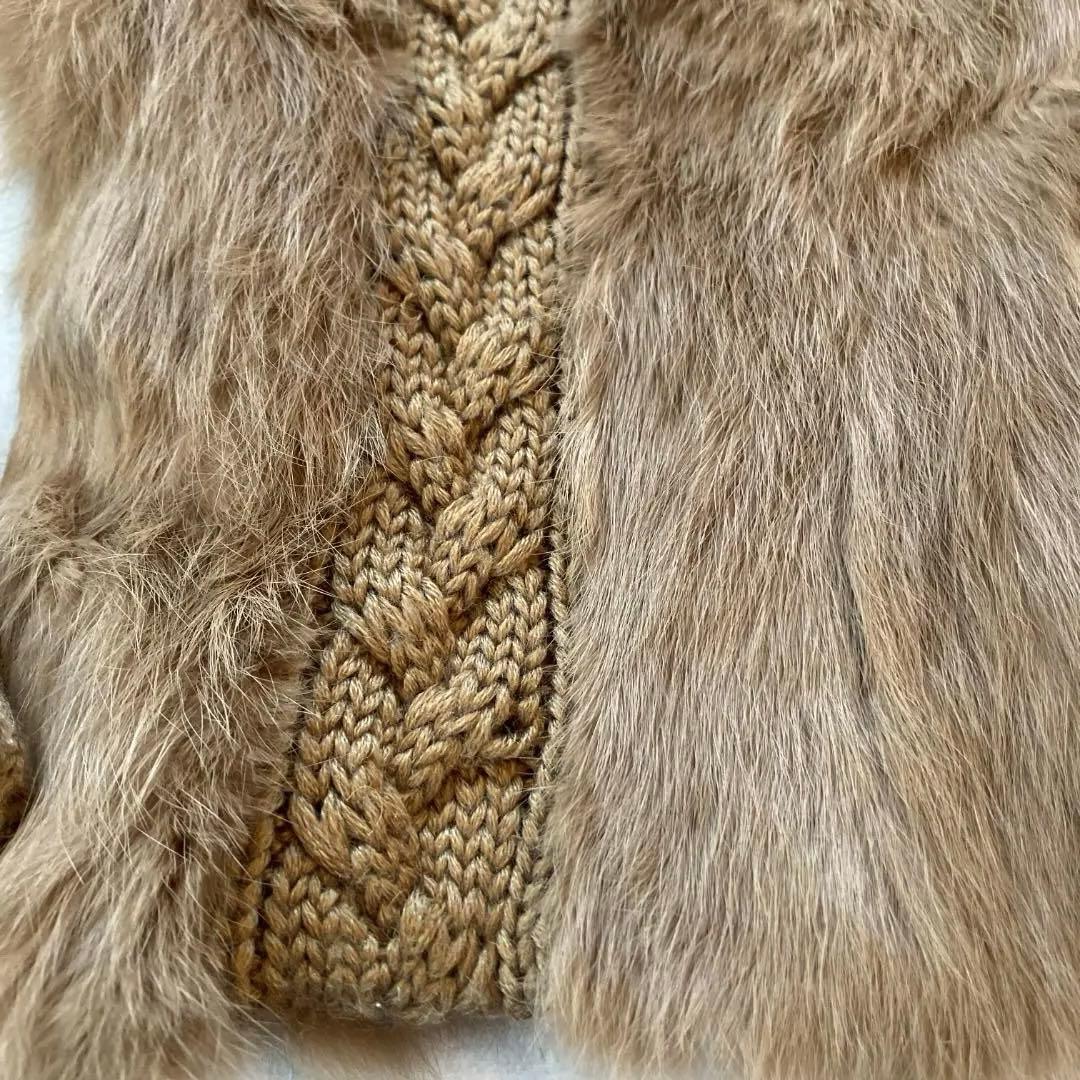 KENZO ニットファー異素材ミックスコート　ブラウン　Lサイズ