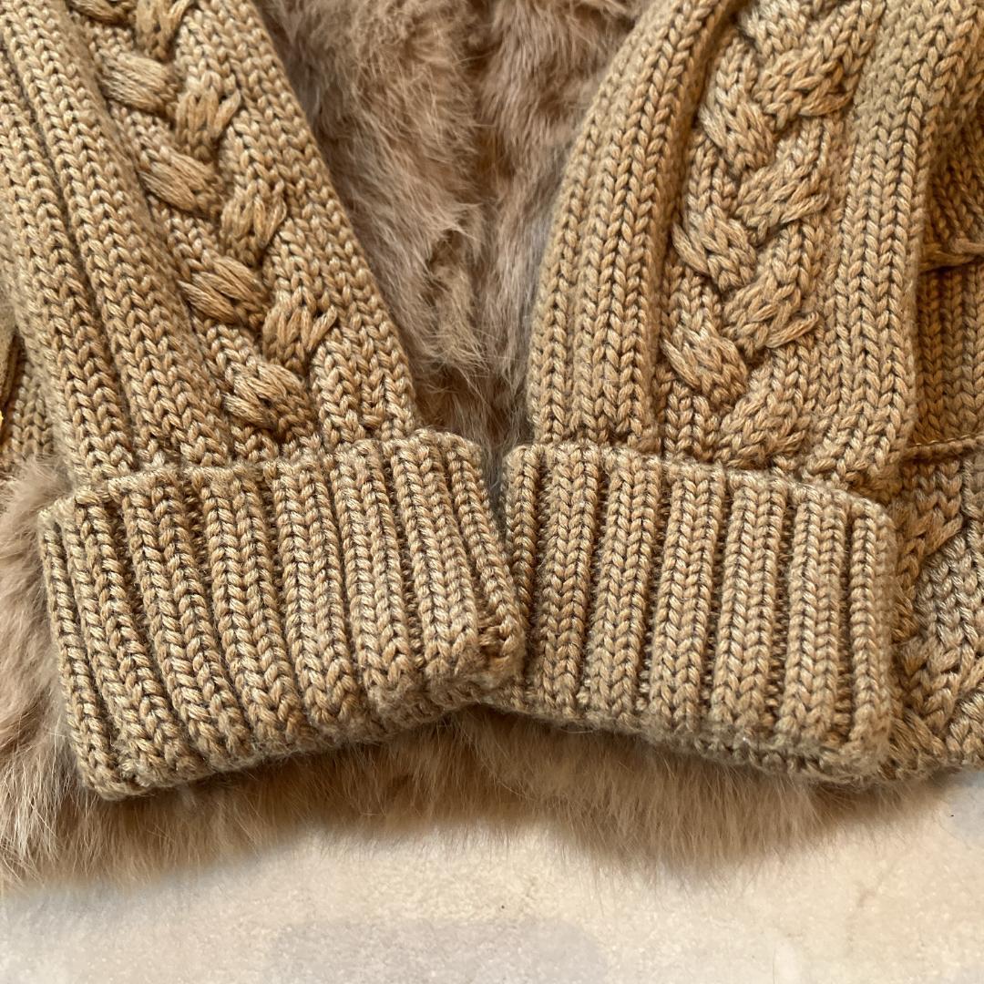 KENZO ニットファー異素材ミックスコート　ブラウン　Lサイズ