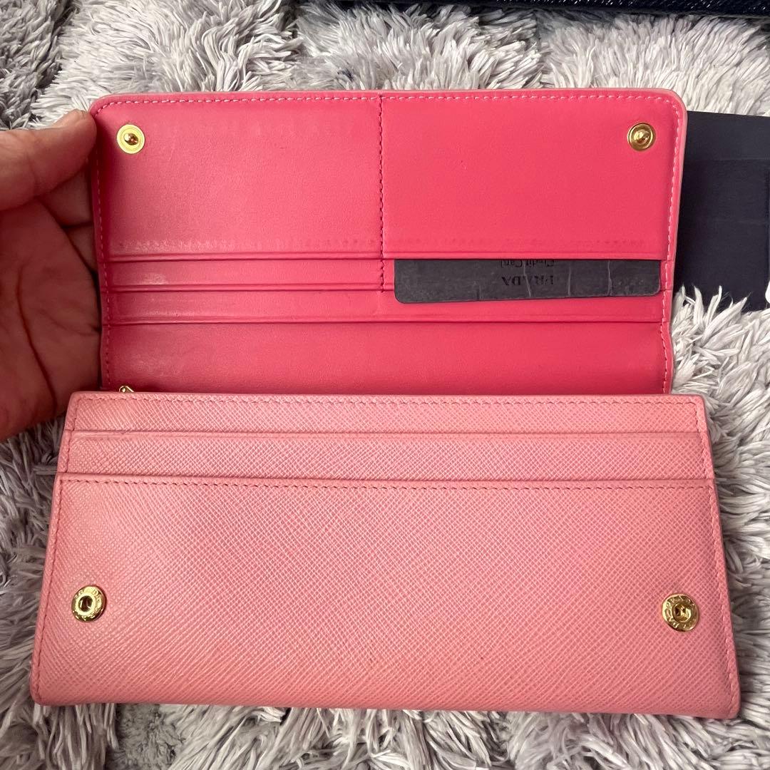 美品✨PRADA サフィアーノ　リボン　メタルロゴ　カードケース付　長財布