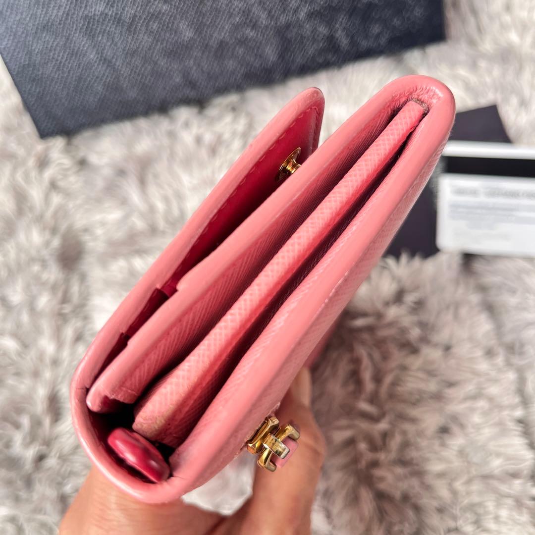 美品✨PRADA サフィアーノ　リボン　メタルロゴ　カードケース付　長財布