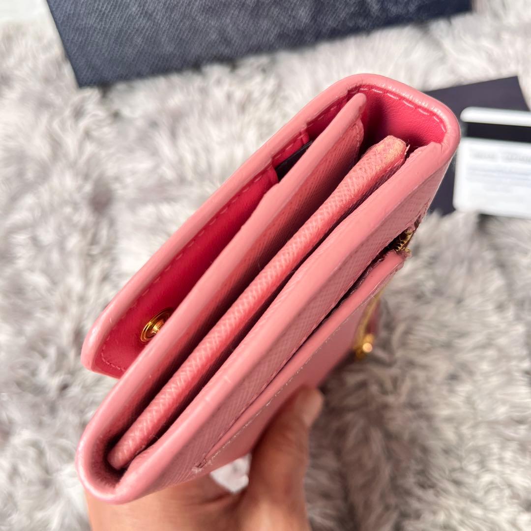 美品✨PRADA サフィアーノ　リボン　メタルロゴ　カードケース付　長財布