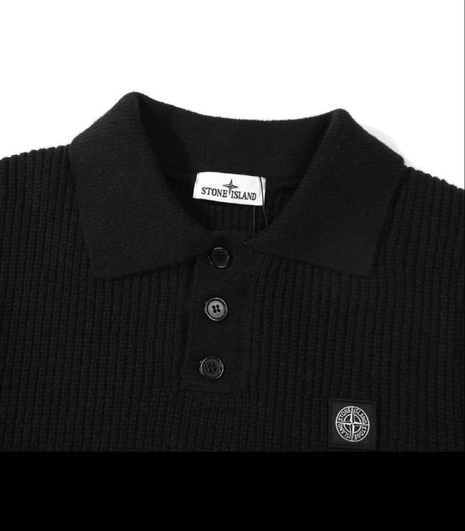 STONE  23AWニットポロブラック　コットン